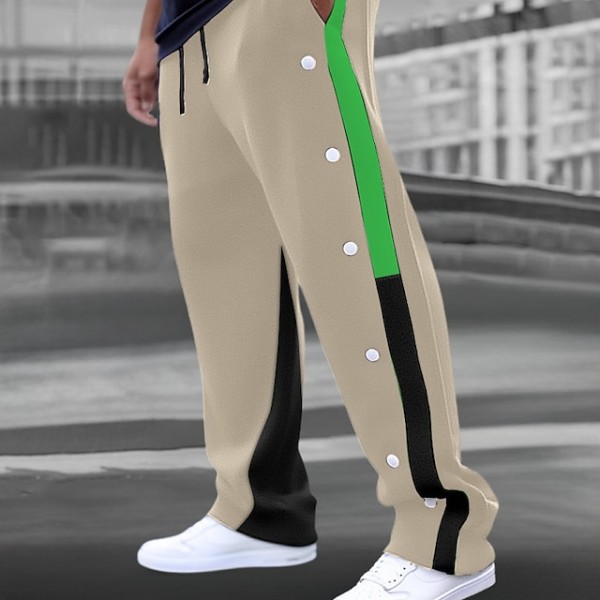 Men's Sweatpants Joggers Trousers Drawstring Elastic Waist Side Button Color Block Patchwork Comfort Breathable Casual Daily Holiday Sports Fashion Black White
