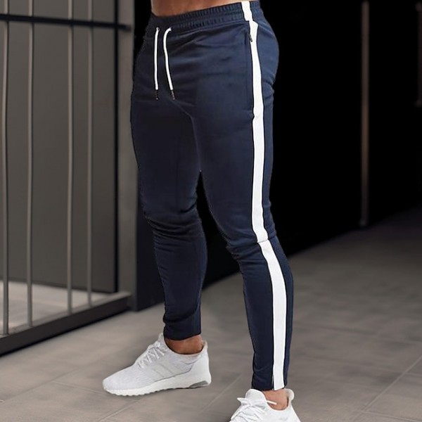 Men's Sweatpants Joggers Trousers Zipper Drawstring Elastic Waist Color Block Comfort Breathable Casual Daily Holiday Sports Fashion Black Navy Blue