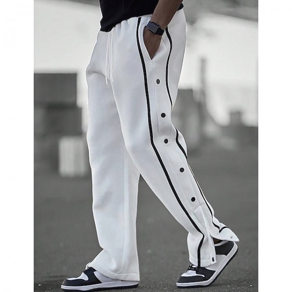 Men's Tear Away Pants Trousers Straight Leg Sweatpants Pocket Drawstring Elastic Waist Plain Comfort Breathable Outdoor Daily Going out Fashion Casual Black White