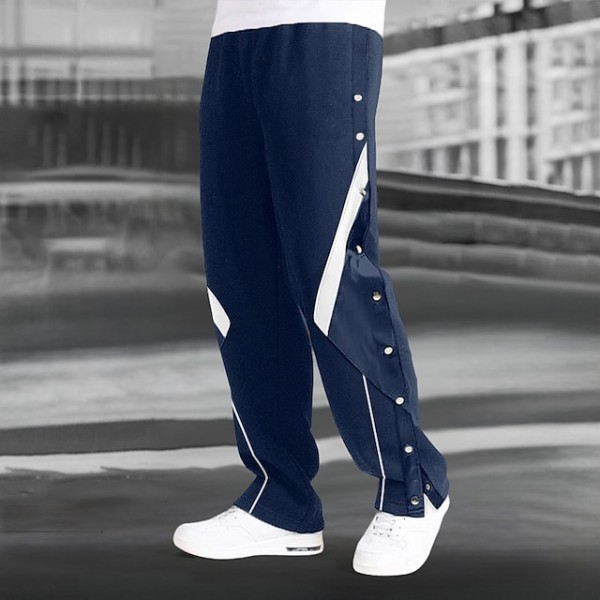 Men's Fleece Pants Sweatpants Joggers Trousers Drawstring Elastic Waist Side Button Patchwork Comfort Breathable Casual Daily Holiday Sports Fashion Black Dark Blue