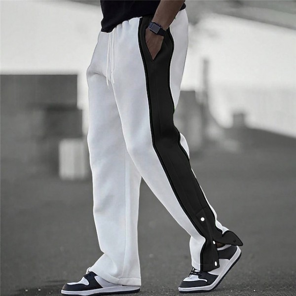 Men's Sweatpants Joggers Trousers Patchwork Drawstring Elastic Waist Color Block Comfort Breathable Casual Daily Holiday Sports Fashion Black White