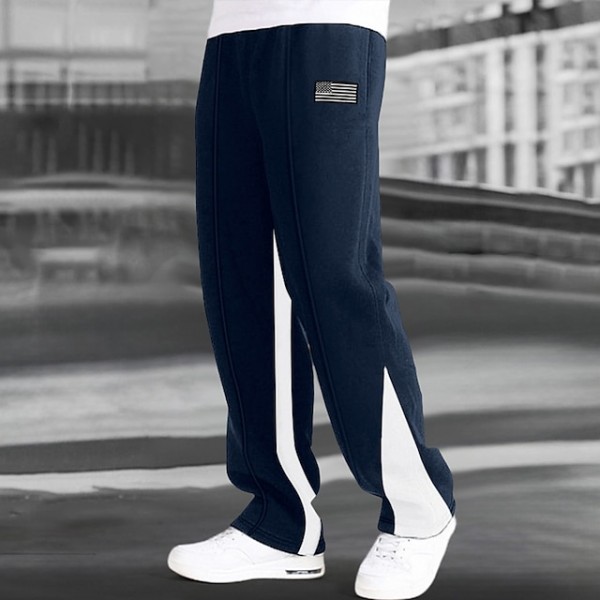 Men's Fleece Pants Sweatpants Trousers Straight Leg Sweatpants Flared Sweatpants Pocket Drawstring Elastic Waist Color Block Comfort Breathable Outdoor Daily Going out Fashion Casual Black-White Black