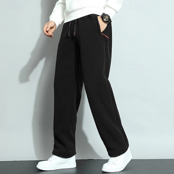 Men's Sherpa Fleece Pants Sweatpants Joggers Trousers Drawstring Zipper Pocket Straight Leg Plain Comfort Warm Full Length Outdoor Casual Daily Sports Fashion Black Blue