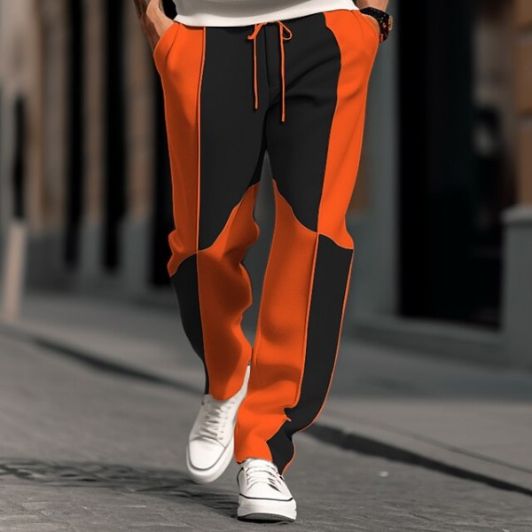 Men's Sweatpants Joggers Trousers Straight Leg Sweatpants Patchwork Drawstring Elastic Waist Color Block Comfort Breathable Casual Daily Holiday Sports Fashion Pumpkin White