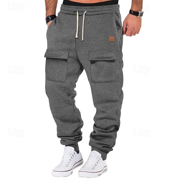Men's Athletic Pants Sweatpants Joggers Trousers Cargo Sweatpants Pocket Drawstring Elastic Waist Plain Comfort Sports Outdoor Daily Fashion Casual Black Army Green Micro-elastic