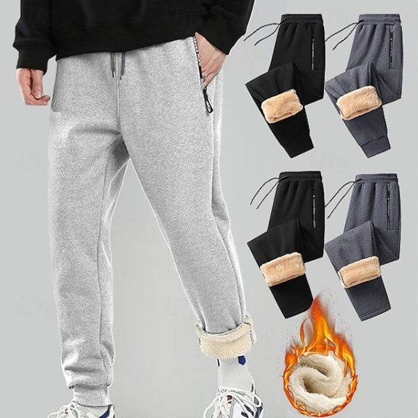 Men's Sherpa Fleece Pants Sweatpants Joggers Winter Pants Pocket Drawstring Elastic Waist Solid Color Warm Casual Daily Running Sports Fashion Black Black Straight Leg Micro-elastic
