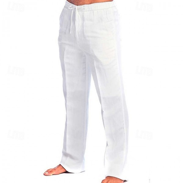 Men's Trousers Summer Pants Beach Pants Drawstring Elastic Waist Plain Comfort Breathable Outdoor Daily Streetwear Stylish Casual Black White Micro-elastic