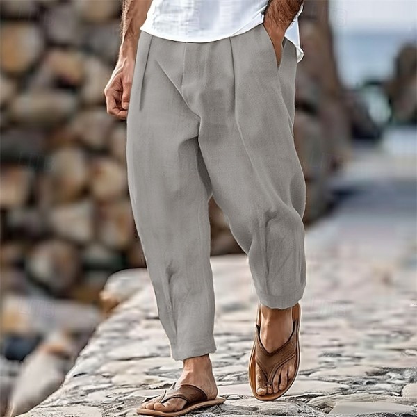 Men's Trousers Summer Pants Tapered Carrot Pants Beach Pants Front Pocket Pleats Plain Comfort Breathable Casual Daily Holiday Fashion Streetwear Black White