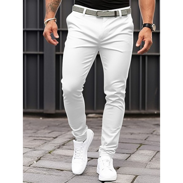 Men's Trousers Chinos Summer Pants Casual Pants Front Pocket Plain Comfort Breathable Casual Daily Holiday Fashion Basic Pumpkin Black