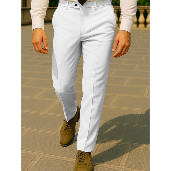 Men's Dress Pants Trousers Chinos Slacks Buttons Pocket Plain Comfort Formal Party Work Fashion Classic Style Black White Micro-elastic