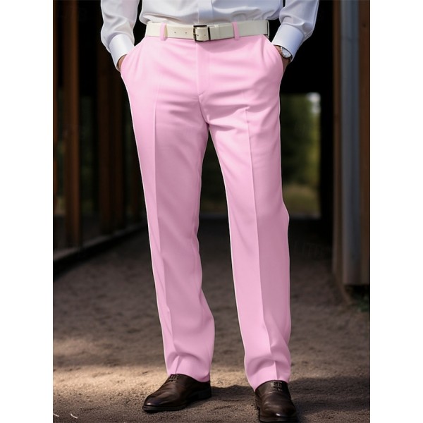 Men's Graduation Dress Pants Trousers Chinos Buttons Pocket Solid Color Comfort Formal Party Work Fashion Classic Style Coral Pink Yellow Micro-elastic