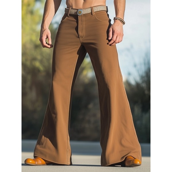 Men's Flared Pants Bell Bottom Trousers Chinos Casual Pants Pocket Straight Leg Plain Comfort Soft Full Length Outdoor Daily Going out Fashion Streetwear Black White Micro-elastic