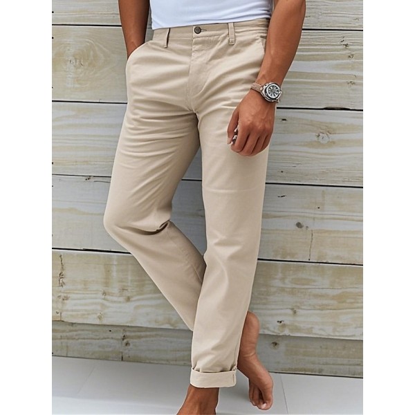 Men's Chinos Slacks Chino Pants Buttons Pocket Plain Comfort Daily Classic Style Black White Micro-elastic