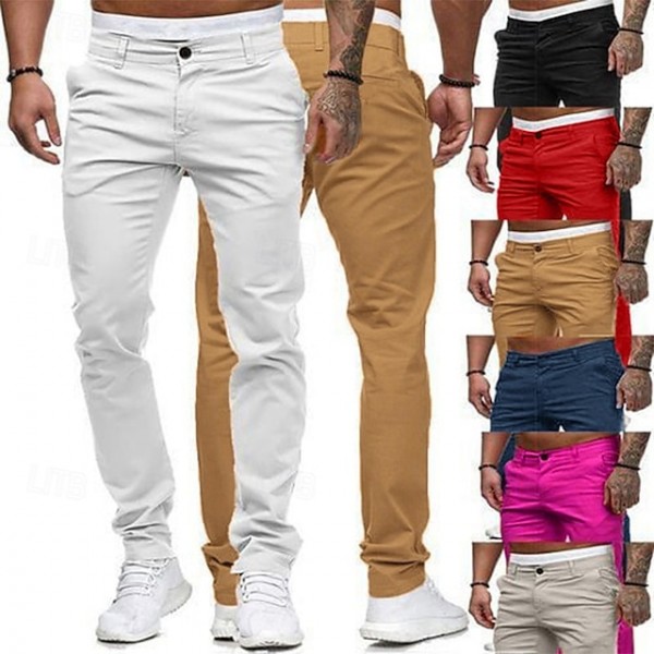 Men's Trousers Chinos Slacks Jogger Pants Straight Leg Geometry Breathable Soft Ankle-Length Home Daily Stylish Classic Style Slim Black White Mid Waist Micro-elastic