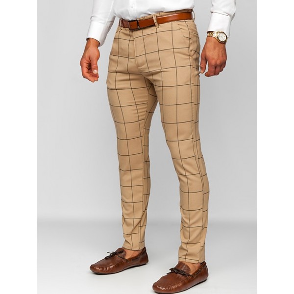 Men's Trousers Chinos Chino Pants Pocket Plaid Comfort Breathable Outdoor Daily Going out Fashion Casual Dark Khaki Black