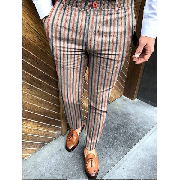 Men's Trousers Chinos Jogger Pants Print Stripe Full Length Casual Daily Trousers Smart Casual Navy Blue Khaki Micro-elastic