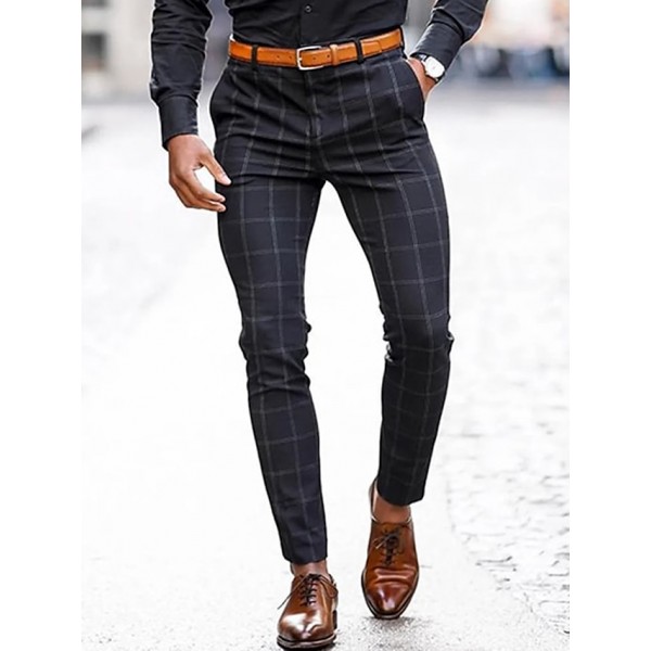 Men's Trousers Chinos Chino Pants Pocket Plaid Comfort Breathable Outdoor Daily Going out Fashion Casual Dark Gray