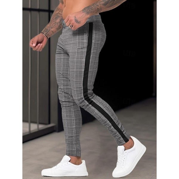 Men's Trousers Chinos Summer Pants Casual Pants Front Pocket Zip Leg Grid / Plaid Comfort Breathable Business Casual Daily Fashion Basic Brown Khaki