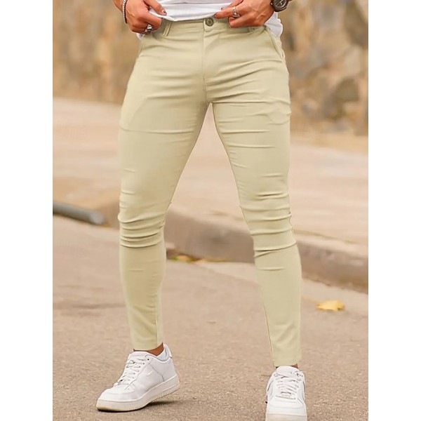Men's Trousers Chinos Summer Pants Pocket Plain Comfort Breathable Full Length Vacation Daily Holiday Casual Athleisure Army Green Khaki
