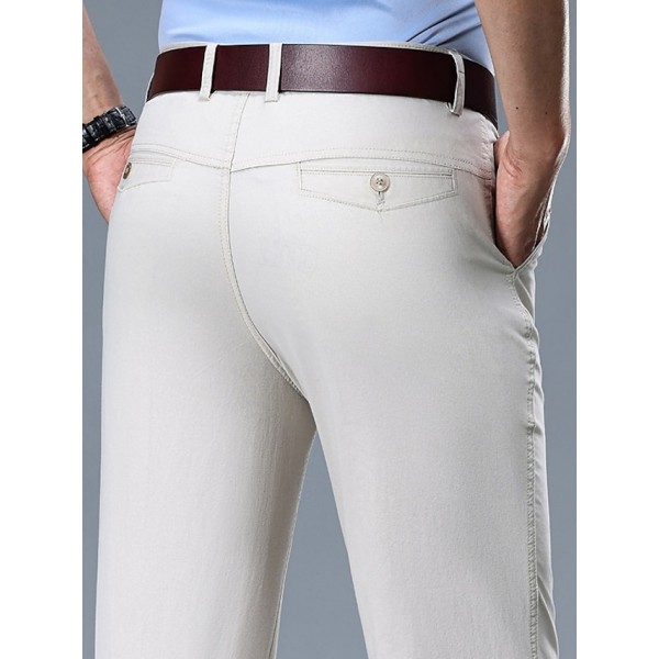 Men's Dress Pants Trousers Chinos Buttons Pocket Plain Comfort Formal Work Business Fashion Classic Style Black White Micro-elastic