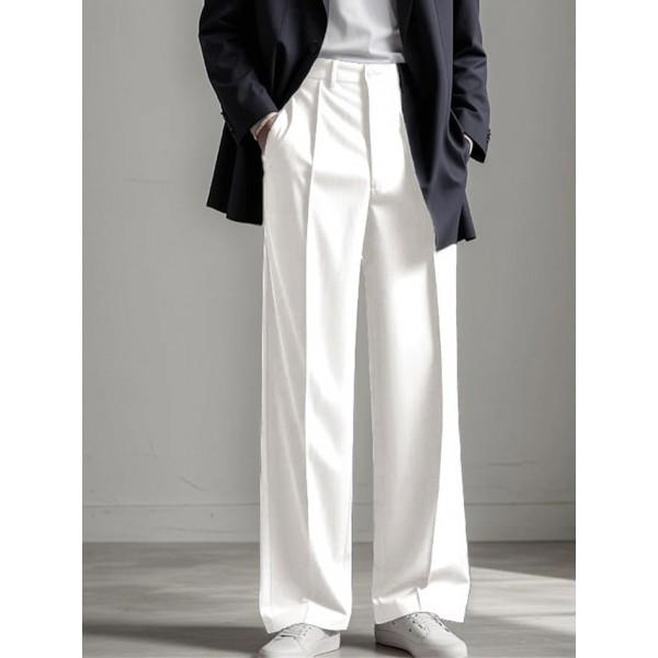 Men's Graduation Dress Pants Trousers Chinos Buttons Pocket Plain Comfort Formal Party Work Fashion Classic Style Black White Micro-elastic