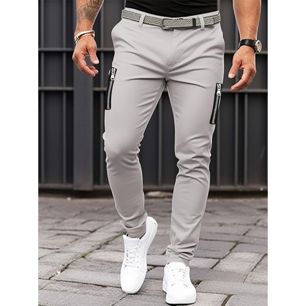 Men's Trousers Chinos Summer Pants Casual Pants Zipper Plain Comfort Breathable Casual Daily Holiday Fashion Basic Black Khaki