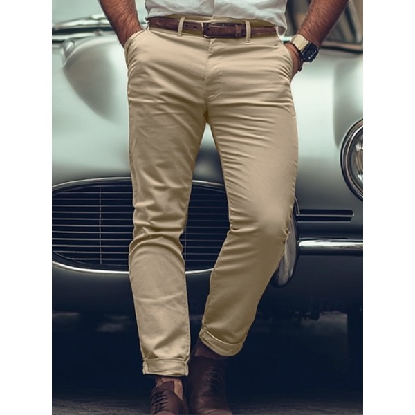 Men's Trousers Chinos Chino Pants Casual Pants Buttons Front Pocket Plain Comfort Soft Business Daily Going out Fashion Streetwear Light Khaki Black Micro-elastic
