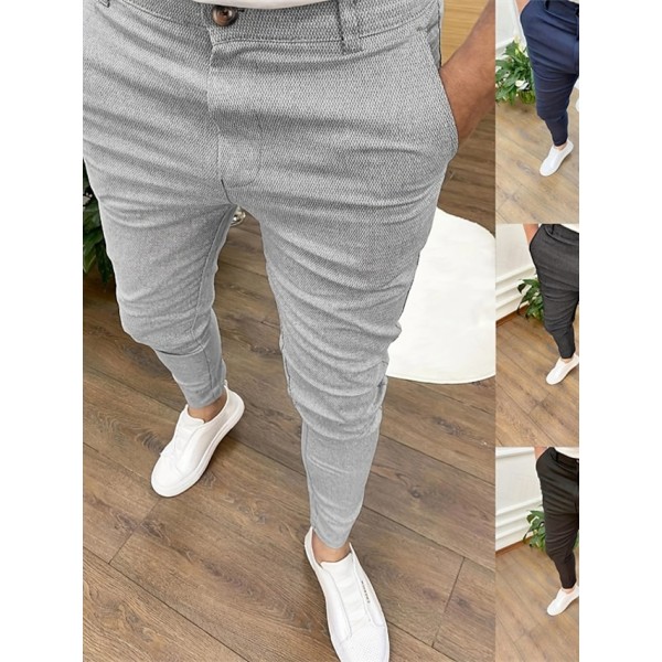 Men's Skinny Trousers Chinos Buttons Pocket Plain Comfort Formal Party Work Fashion Classic Style Black Blue Micro-elastic