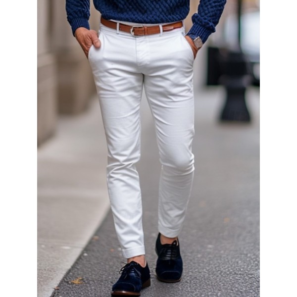 Men's Trousers Chinos Summer Pants Casual Pants Front Pocket Plain Comfort Breathable Casual Daily Holiday Fashion Basic Black White