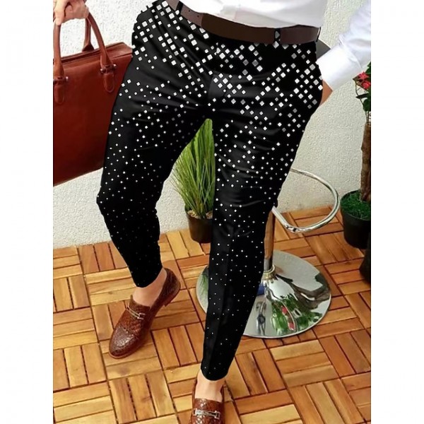 Men's Trousers Chinos Jogger Pants Plaid Dress Pants Patchwork Zipper Pocket Lattice Business Casual Trousers Smart Casual Slim Black Micro-elastic