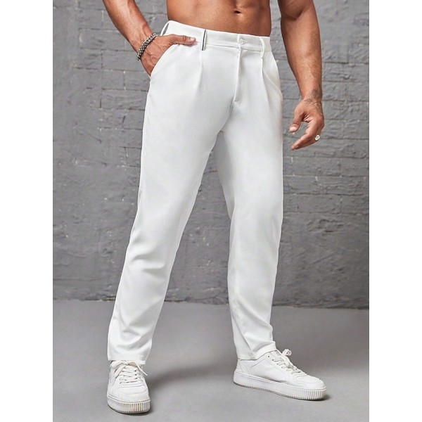 Men's Dress Pants Trousers Chinos Slacks Pleated Pants Buttons Pocket Plain Comfort Formal Party Work Fashion Classic Style Light Khaki Black Micro-elastic