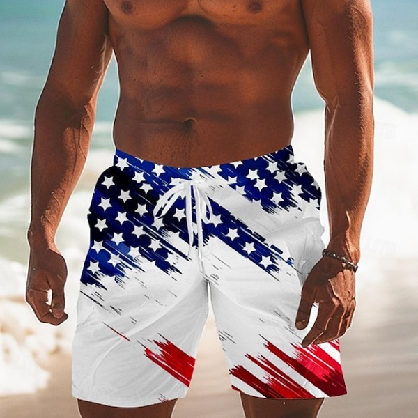 Men's Flag American Flag National Flag Swimming Trunks Board Shorts Shorts Mid Waist Fashion Streetwear Hawaiian Casual Daily Holiday Pocket Drawstring Elastic Waist Designer Clothing Apparel