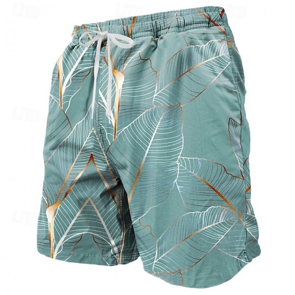 Men's Palm Leaf Tropical Plants Swim Trunks Swim Shorts Board Shorts Mid Waist Tropical Streetwear Hawaiian Vacation Drawstring Mesh Lining Elastic Waist Designer Clothing Apparel