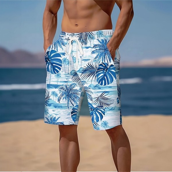 Men's Coconut Tree Palm Leaf Tropical Plants Swim Trunks Swim Shorts Board Shorts Mid Waist Streetwear Hawaiian Beach Vacation Wear Side Pockets Mesh Lining Elastic Drawstring Waist Designer Clothing