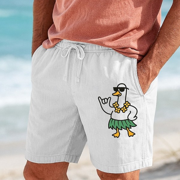 Men's Shorts Summer Shorts Beach Shorts Casual Shorts Drawstring Elastic Waist Print Graphic Animal Comfort Breathable Short Outdoor Holiday Going out Vacation Hawaiian White Green Micro-elastic