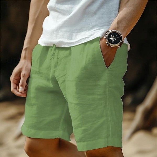 Men's Shorts Linen Shorts Summer Shorts Pocket Drawstring Elastic Waist Plain Comfort Breathable Short Casual Daily Holiday Fashion Classic Style Black White