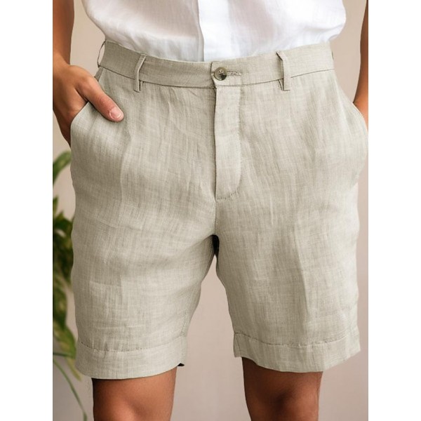 Men's Shorts Linen Shorts Dress Shorts Summer Shorts Zipper Buttons Pocket Plain Comfort Breathable Outdoor Daily Going out Fashion Casual Black White