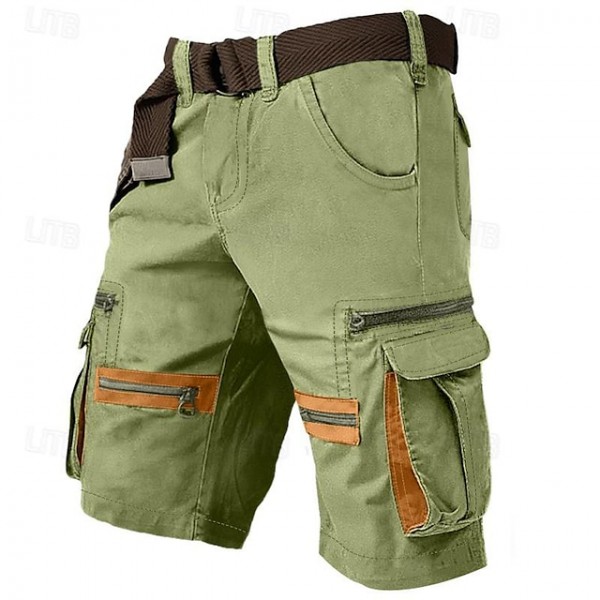 Men's Cargo Shorts Shorts Casual Shorts Multi Pocket Straight Leg Fake Zipper Pocket Plain Comfort Knee Length Casual Daily Holiday Fashion Streetwear Black Green Micro-elastic