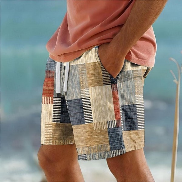 Men's Color Block Patchwork Geometry Swim Trunks Swim Shorts Board Shorts Mid Waist Vacation Hawaiian Holiday Vacation Holiday Beach Drawstring with Mesh lining Elastic Waist Designer Clothing Apparel