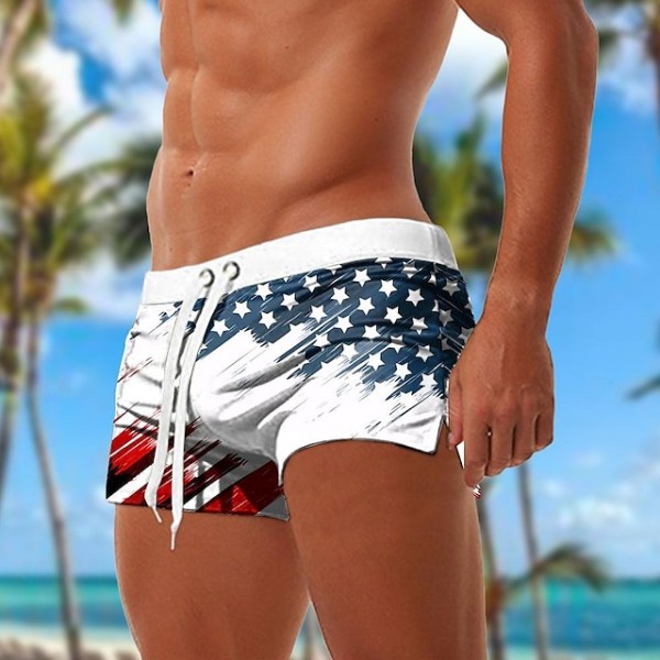 Men's Flag American Flag National Flag Swimming Trunks Board Shorts Swim Shorts Mid Waist Fashion Designer Surfing Holiday Beach Pocket Drawstring Elastic Waist Designer Clothing Apparel