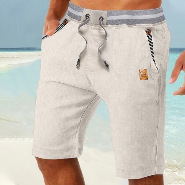 Men's Shorts Linen Shorts Summer Shorts Beach Shorts Pocket Drawstring Elastic Waist Color Block Comfort Breathable Full Length Casual Daily Holiday Vacation Fashion Dark Khaki Light Khaki