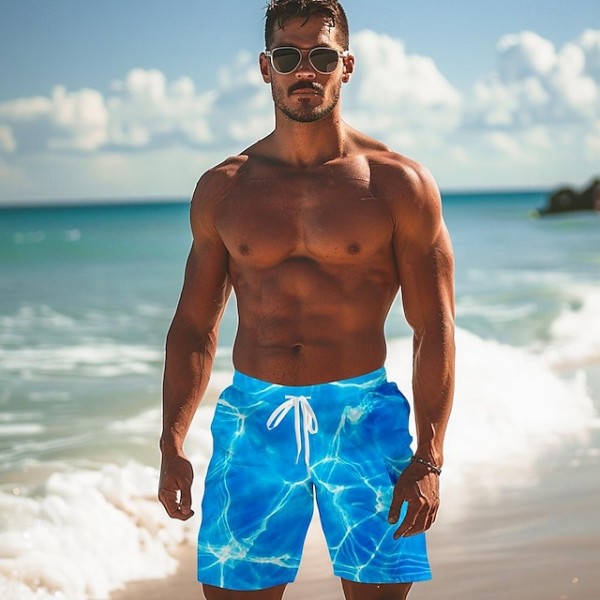 Men's Optical Illusion Geometric Pattern Waves Swimming Trunks Board Shorts Shorts Mid Waist Fashion Streetwear Designer Casual Daily Holiday Pocket Drawstring Elastic Waist Designer Clothing Apparel