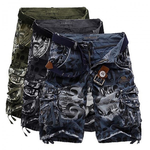 Men's Cargo Shorts Camo Shorts Hiking Shorts Multi Pocket Camouflage Camo / Camouflage Knee Length Daily Vintage Streetwear Army Green Blue