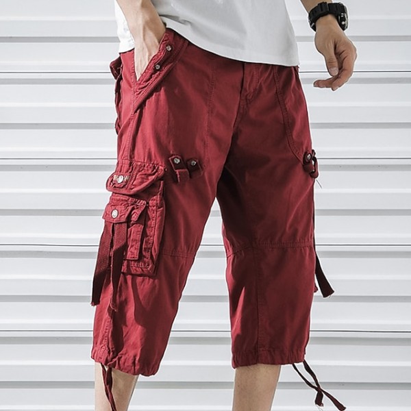 Men's Capri Cargo Shorts Cargo Shorts Shorts Capri Pants Hiking Shorts Leg Drawstring 6 Pocket Plain Comfort Outdoor Daily Going out Fashion Streetwear Black Army Green