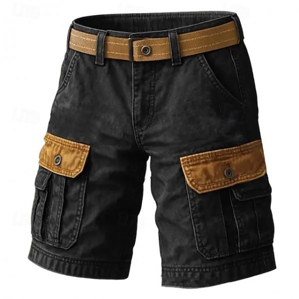 Men's Cargo Shorts Shorts Bermuda shorts Casual Shorts Hiking Shorts Multi Pocket Straight Leg Color Block Plain Moisture Wicking Wearable Knee Length Outdoor Casual Daily Fashion Streetwear Black