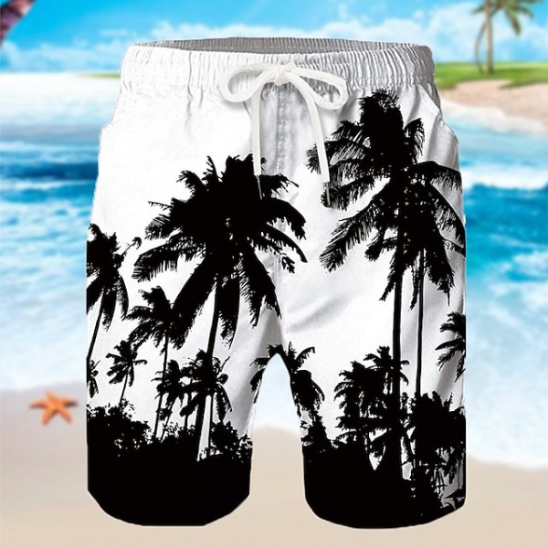 Men's Coconut Tree Board Shorts Swim Shorts Swim Trunks Mid Waist Hawaiian Boho Casual Daily Holiday Drawstring with Mesh lining Elastic Waist Designer Clothing Apparel