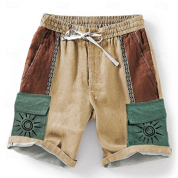 Men's Sun 3D Print Shorts Summer Shorts Casual Shorts Mid Waist Designer Ethnic Style Retro Vintage Casual Daily Holiday Pocket Drawstring Elastic Waist Designer Clothing Apparel