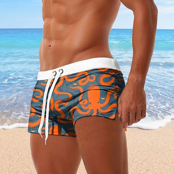 Men's Flamingo Octopus Swim Trunks Swim Shorts Board Shorts Mid Waist 3D Print Hawaiian Surfing Holiday Beach Drawstring with Mesh lining Elastic Waist Designer Clothing Apparel