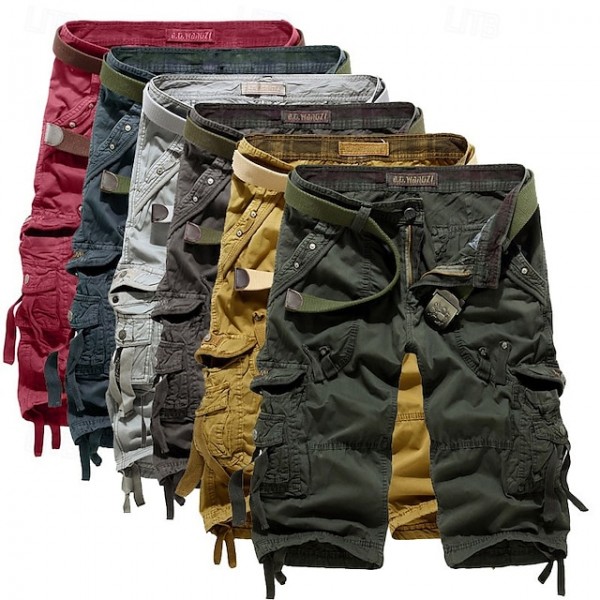 Men's Cargo Shorts Capri shorts Capri Pants Hiking Shorts Multi Pocket Plain Comfort Breathable Calf-Length Casual Daily Streetwear Sports Fashion ArmyGreen Wine Micro-elastic