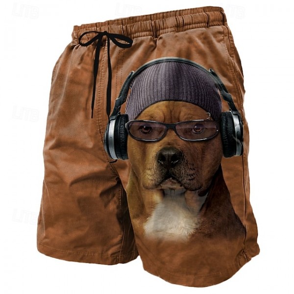Bono Pitbull by Vincent Hie Men's Animal Dog Swim Trunks Swim Shorts Board Shorts Retro Vintage Mesh Lining Elastic Drawstring Waist Designer Shorts Limited Artist Edition